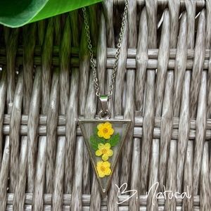 Yellow Pressed Flower Necklace - Eco Resin 18 in